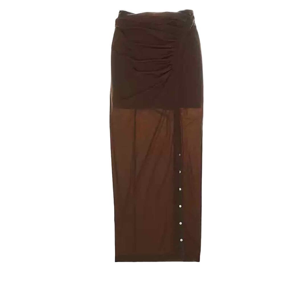 Helmut Lang Twist Snap Front Midi Chocolate Brown Neutral Skirt Size XS